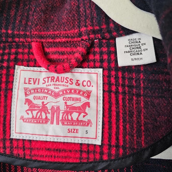 LEVI'S Women's Red & Black Plaid Wool Blend Zipper and Snap Button Jacket Sz S - Picture 10 of 16